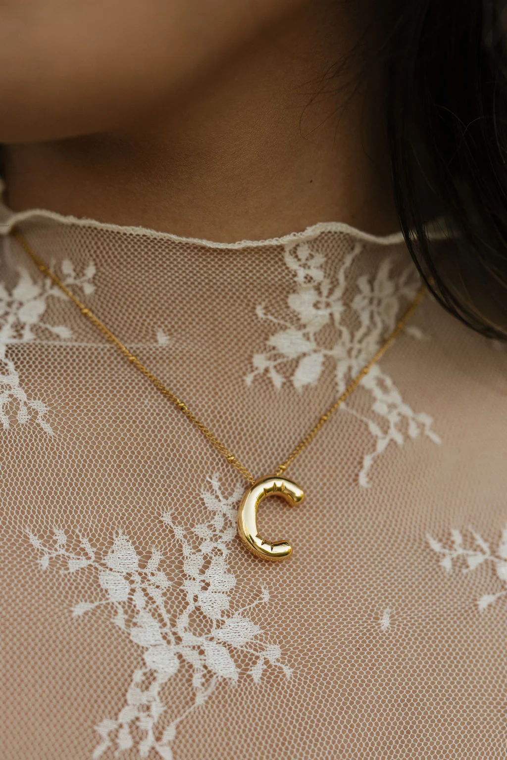 Bubble Initial Necklace-Gold - Image 4