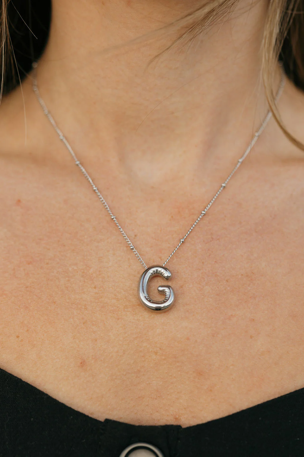 Bubble Initial Necklace-Silver - Image 3