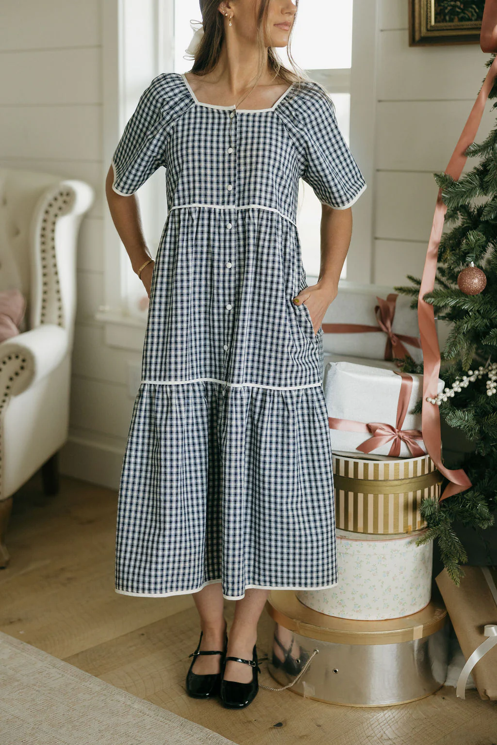 Hanna Dress-Navy Gingham - Image 3