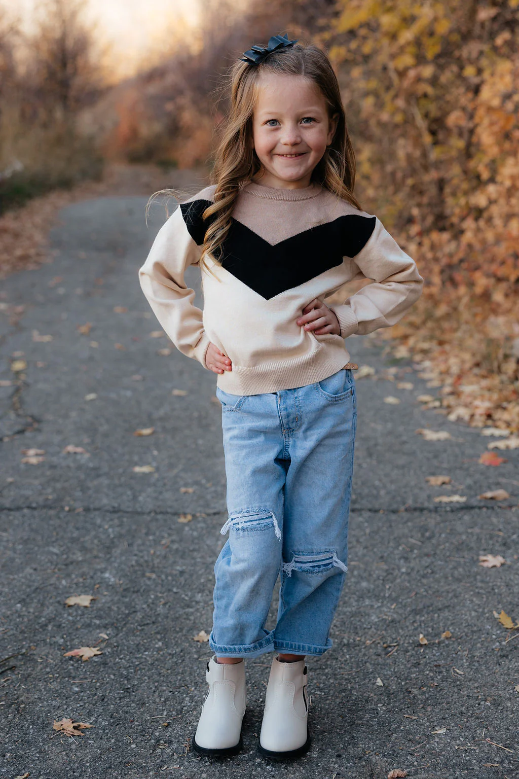 Little Girl's Wally Sweater-Cream/Black/Tan - Image 4